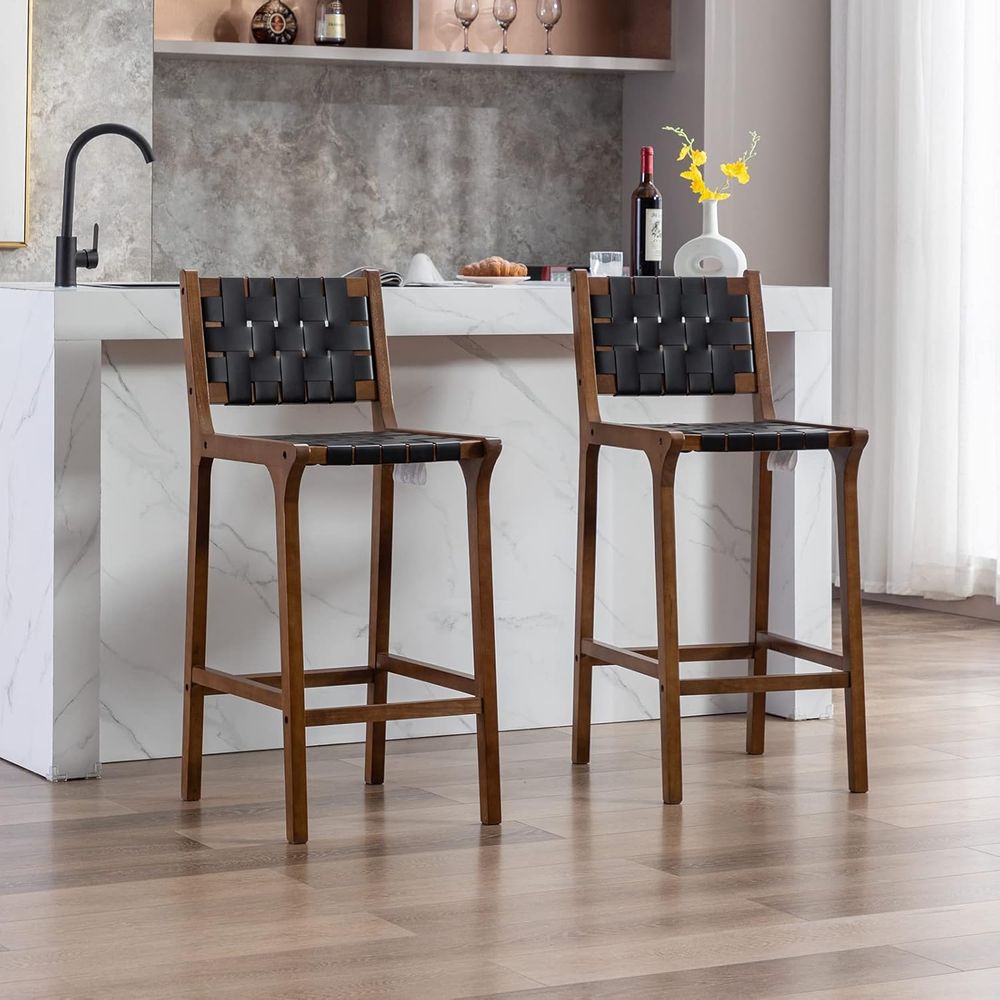 Home Bar Stools - مجموعة من كرسيين خشبيين للبار، مقاعد