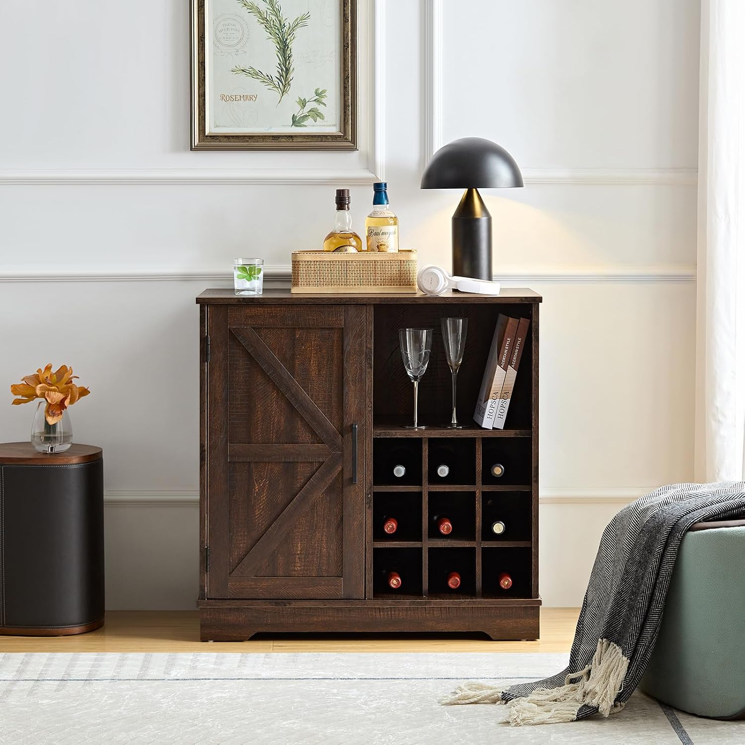 Home Bar Shelves - خزانة بار بتصميم ريفي، رف نبيذ،