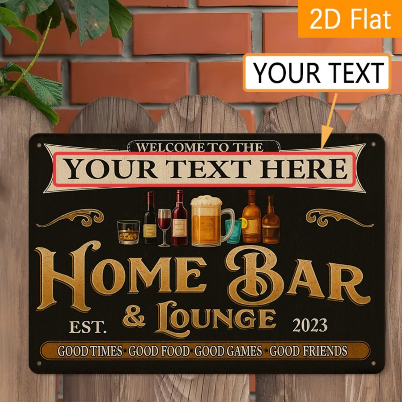Home Bar Lounge - لافتة معدنية مخصصة بتصميم عتيق للبار