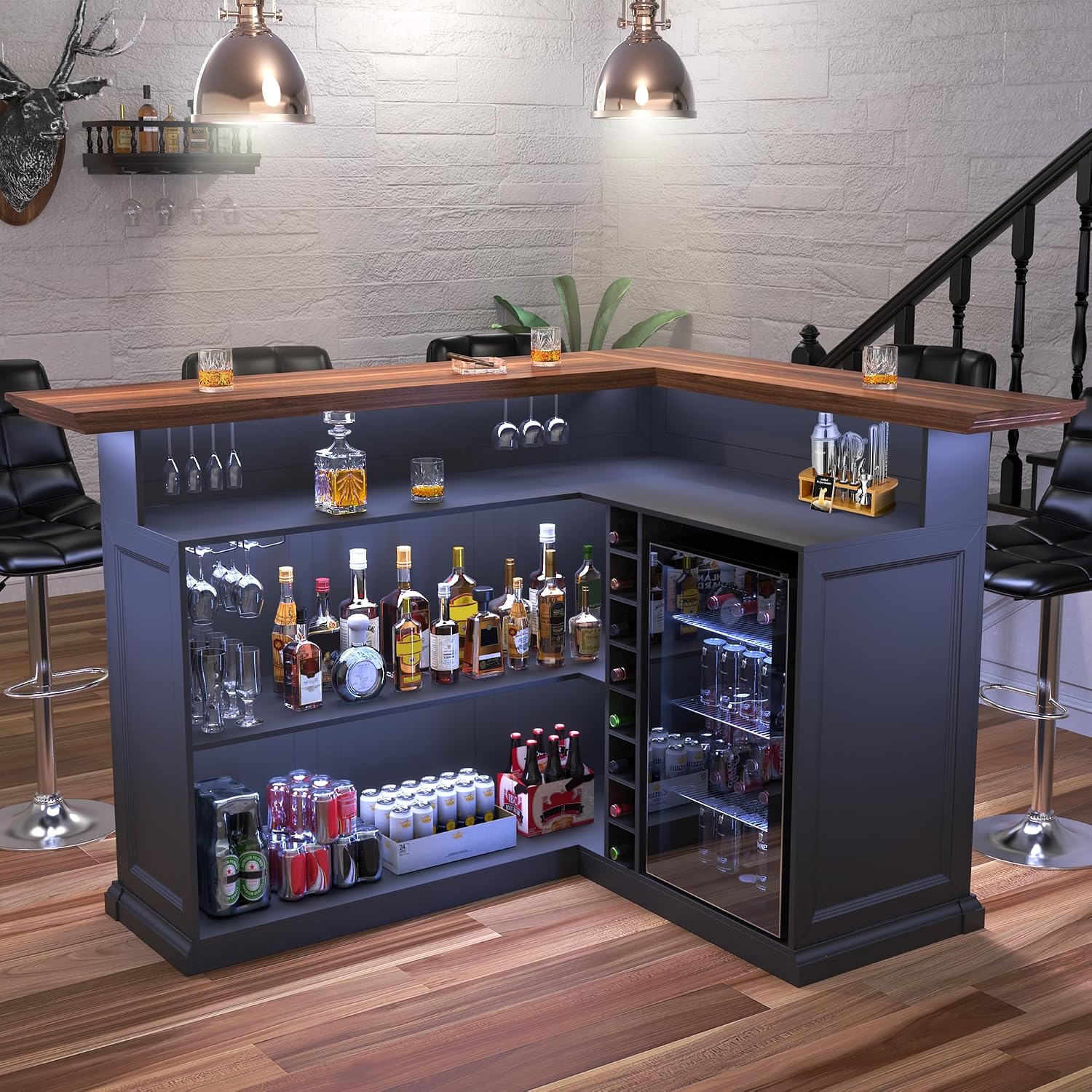 Home Bar And Fridge - خزانة بار منزلية على شكل حرف