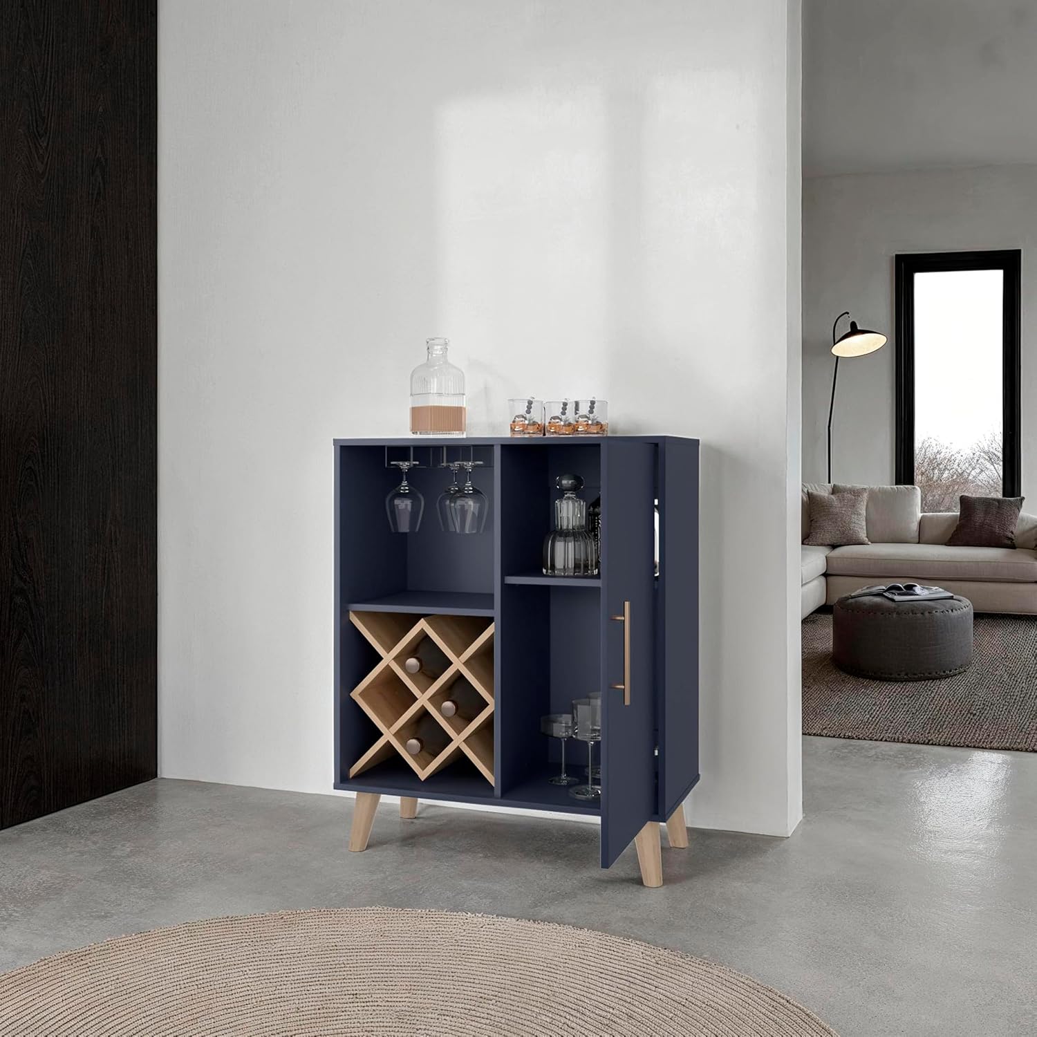 خزانة بار زرقاء من خشب البلوط، - مراجعة Home Bar Shelves وسعره